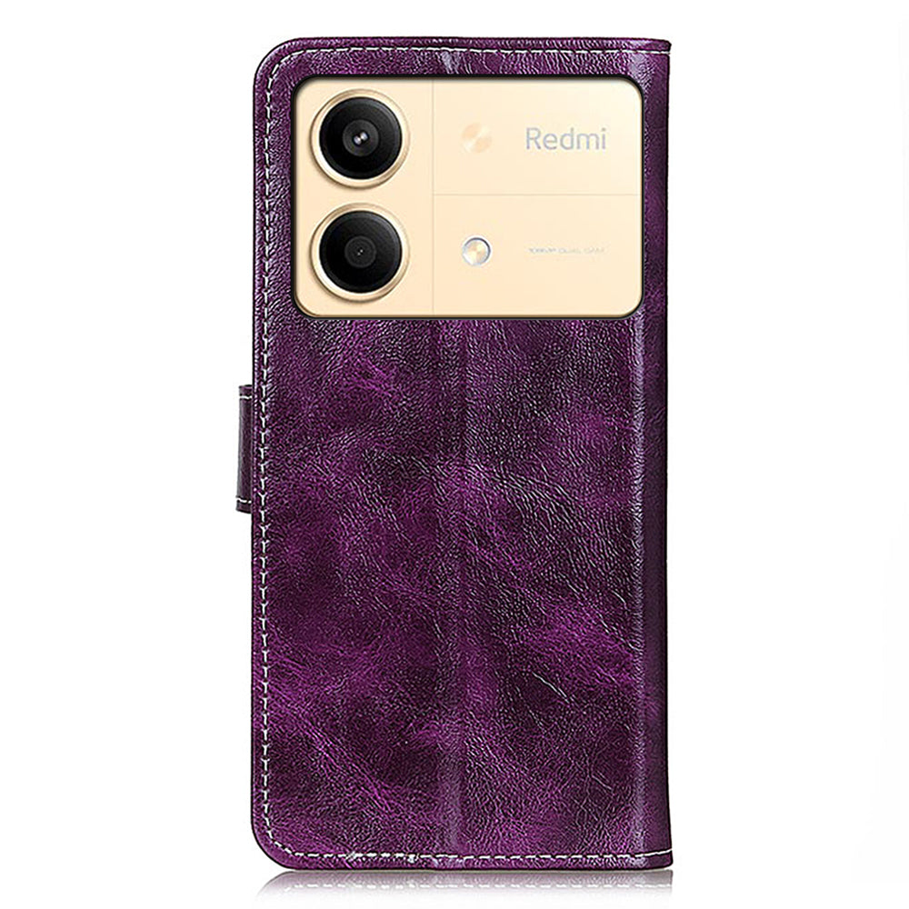 For Xiaomi Redmi Note 13R Pro 5G Magnetic Case Crazy Horse Texture Vintage Stand Cover - Purple