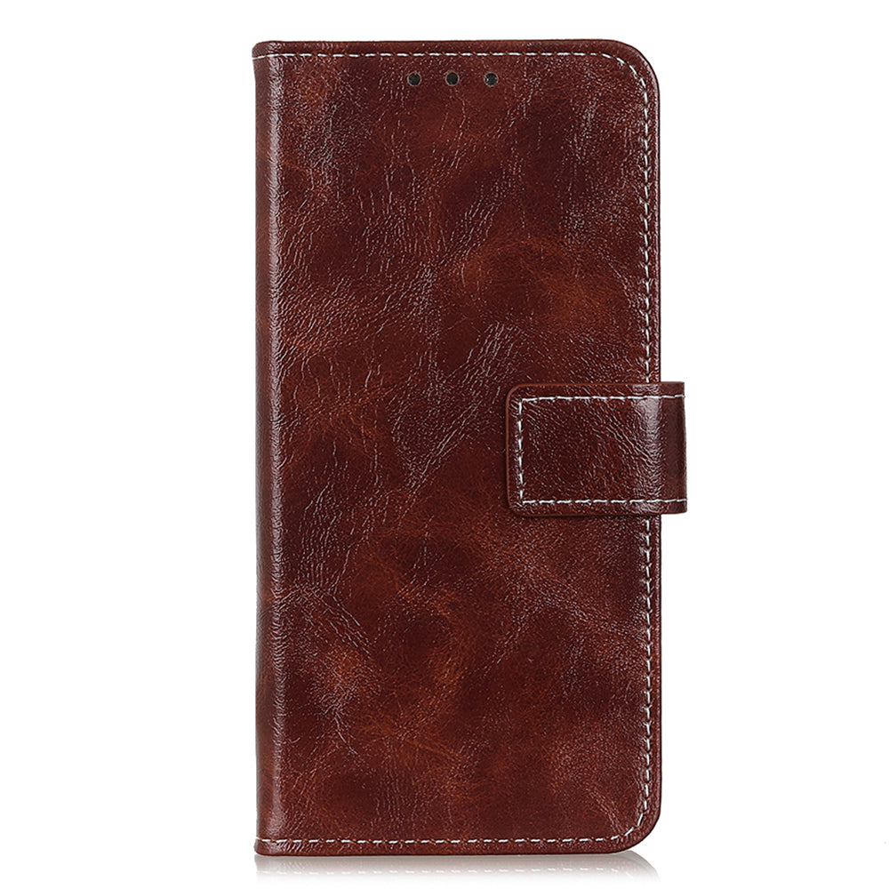 For Xiaomi Redmi Note 13R Pro 5G Magnetic Case Crazy Horse Texture Vintage Stand Cover - Brown