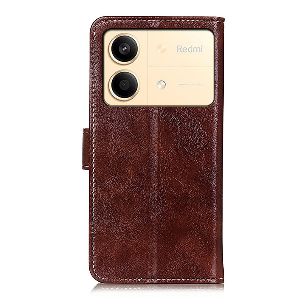 For Xiaomi Redmi Note 13R Pro 5G Magnetic Case Crazy Horse Texture Vintage Stand Cover - Brown