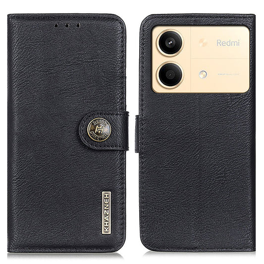 KHAZNEH For Xiaomi Redmi Note 13R Pro 5G Phone Case Cowhide Texture PU Leather Cover - Black
