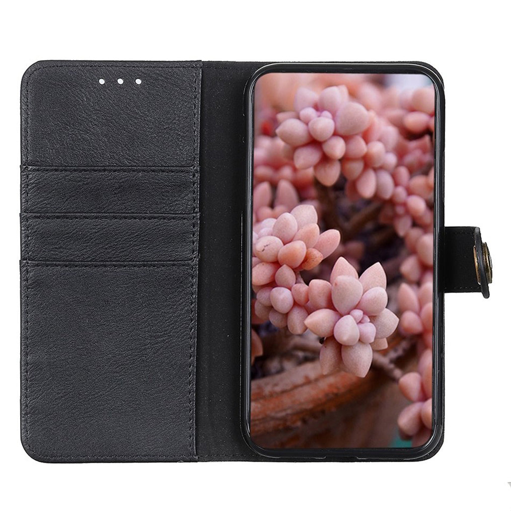 KHAZNEH For Xiaomi Redmi Note 13R Pro 5G Phone Case Cowhide Texture PU Leather Cover - Black
