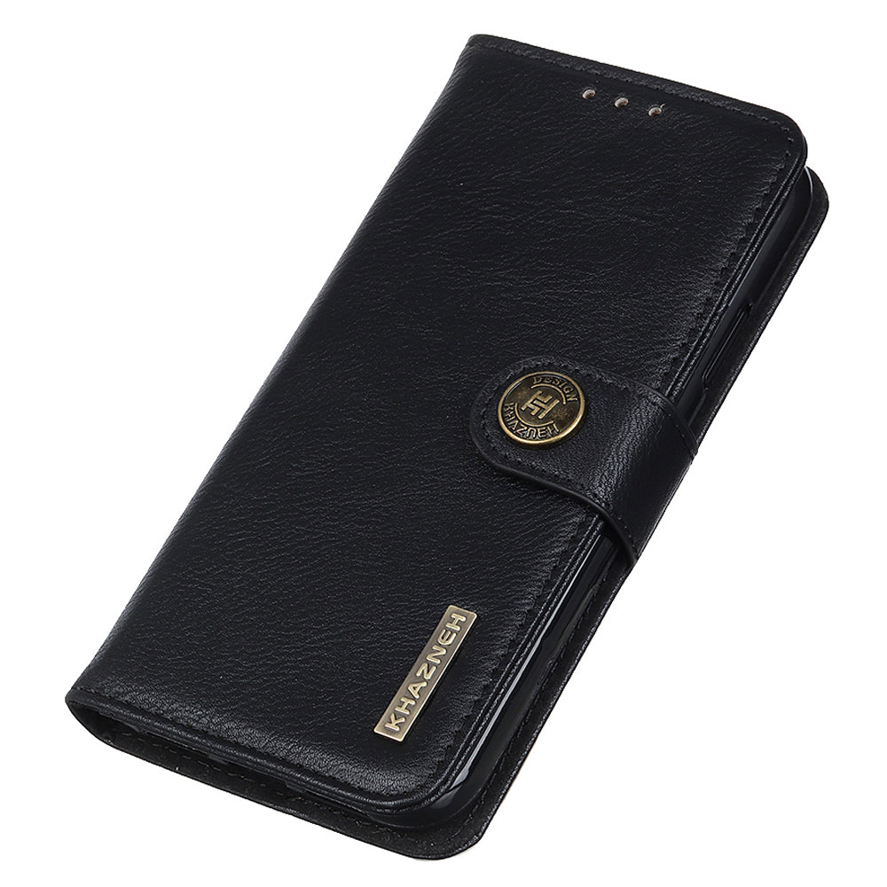 KHAZNEH For Xiaomi Redmi Note 13R Pro 5G Phone Case Cowhide Texture PU Leather Cover - Black