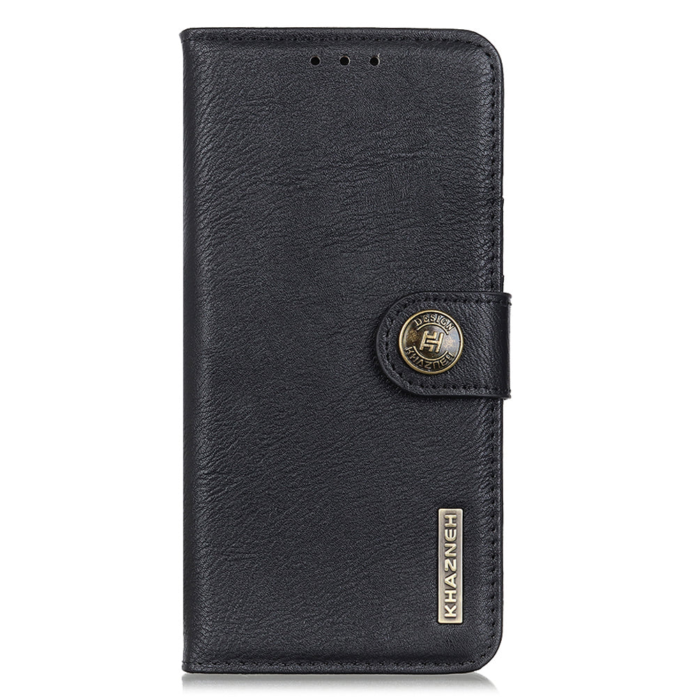 KHAZNEH For Xiaomi Redmi Note 13R Pro 5G Phone Case Cowhide Texture PU Leather Cover - Black