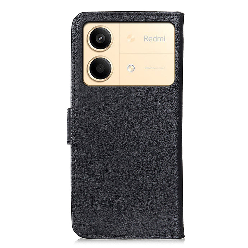 KHAZNEH For Xiaomi Redmi Note 13R Pro 5G Phone Case Cowhide Texture PU Leather Cover - Black