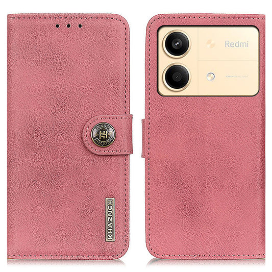 KHAZNEH For Xiaomi Redmi Note 13R Pro 5G Phone Case Cowhide Texture PU Leather Cover - Pink