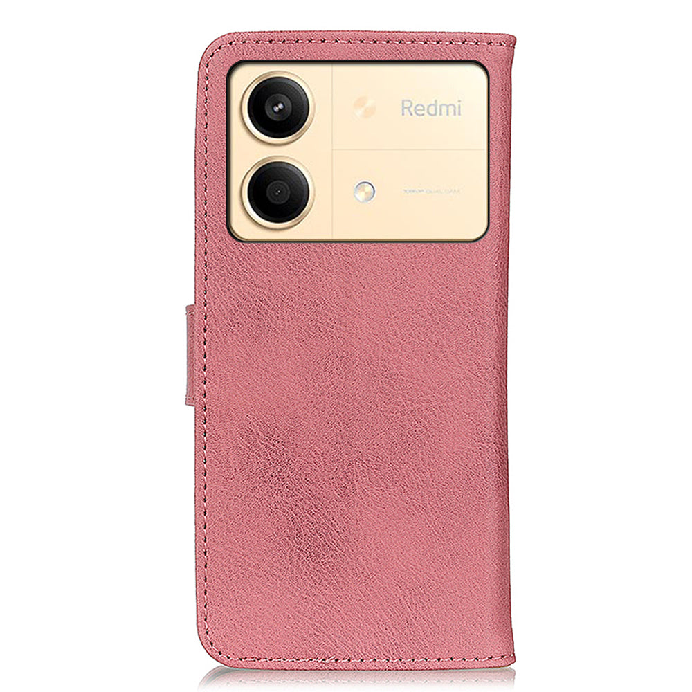 KHAZNEH For Xiaomi Redmi Note 13R Pro 5G Phone Case Cowhide Texture PU Leather Cover - Pink
