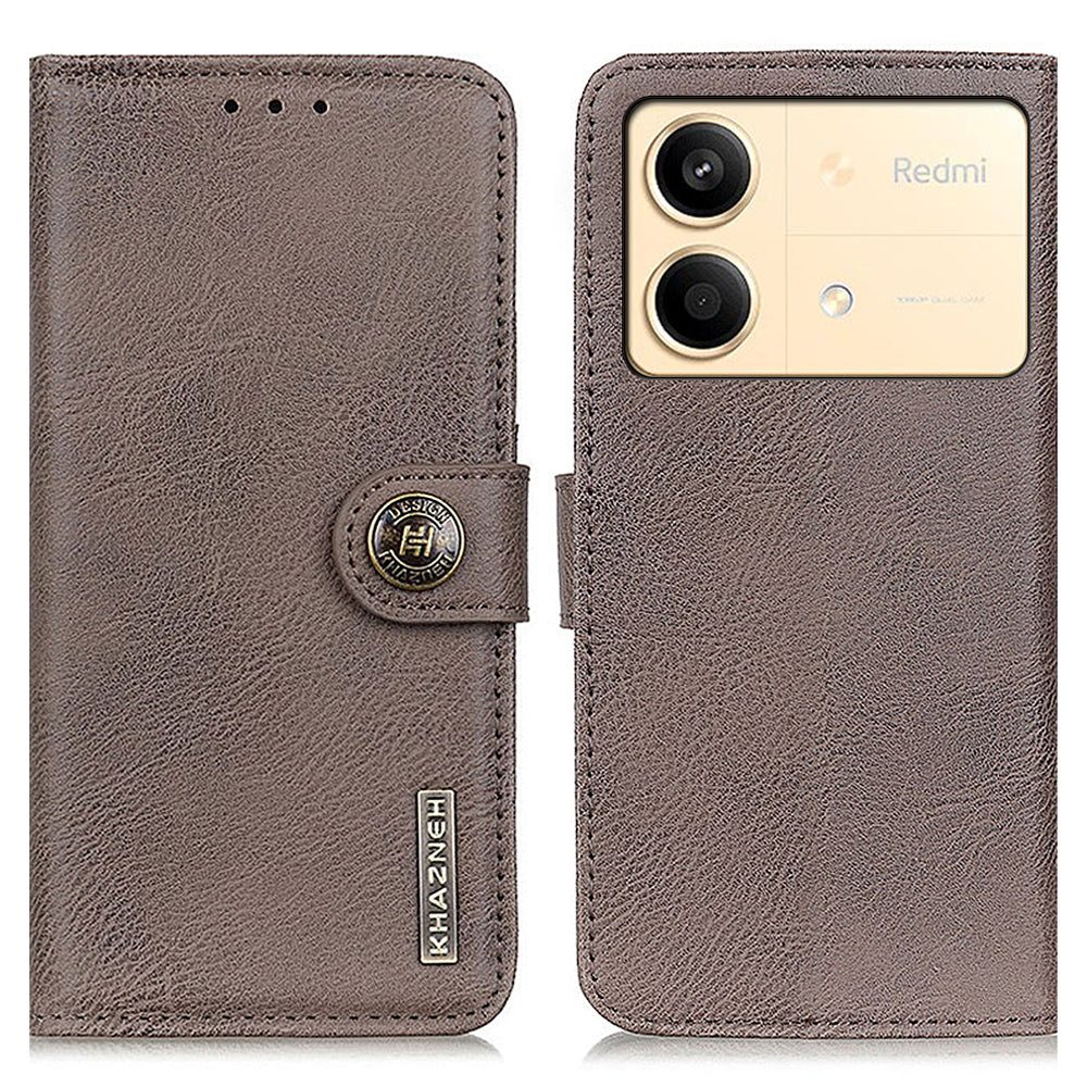 KHAZNEH For Xiaomi Redmi Note 13R Pro 5G Phone Case Cowhide Texture PU Leather Cover - Khaki