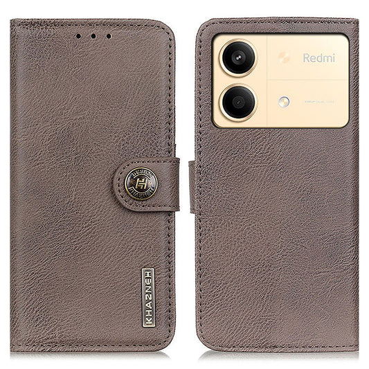KHAZNEH For Xiaomi Redmi Note 13R Pro 5G Phone Case Cowhide Texture PU Leather Cover - Khaki