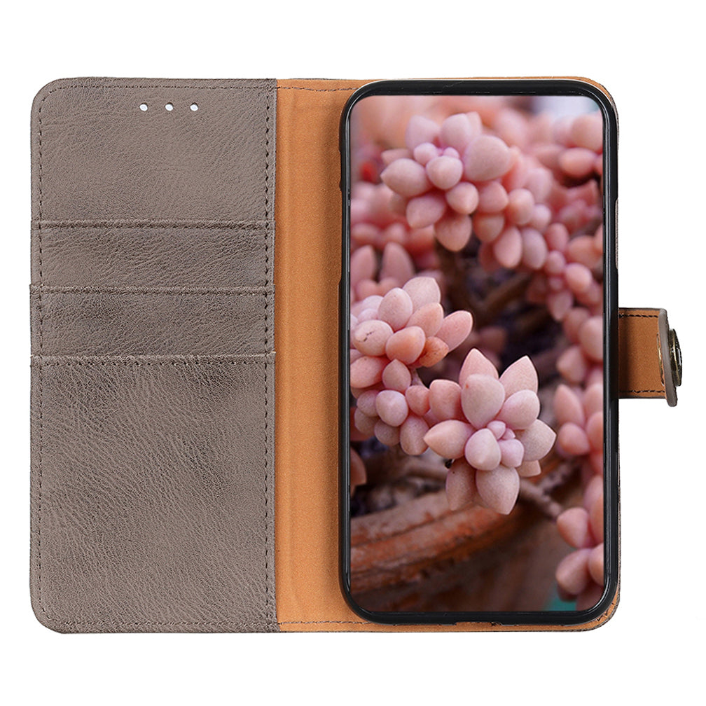 KHAZNEH For Xiaomi Redmi Note 13R Pro 5G Phone Case Cowhide Texture PU Leather Cover - Khaki