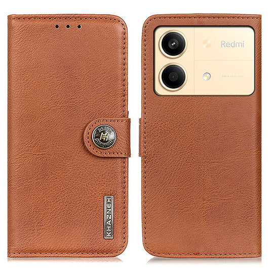 KHAZNEH For Xiaomi Redmi Note 13R Pro 5G Phone Case Cowhide Texture PU Leather Cover - Brown