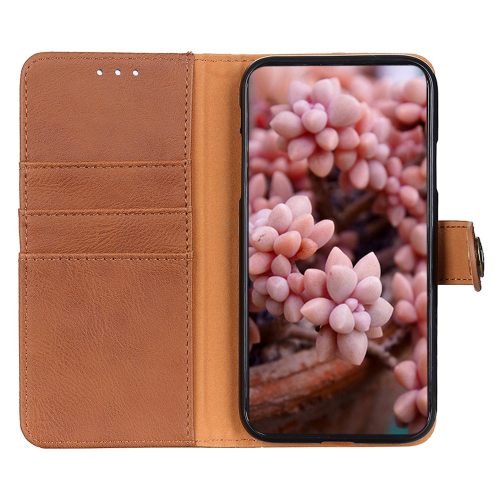 KHAZNEH For Xiaomi Redmi Note 13R Pro 5G Phone Case Cowhide Texture PU Leather Cover - Brown