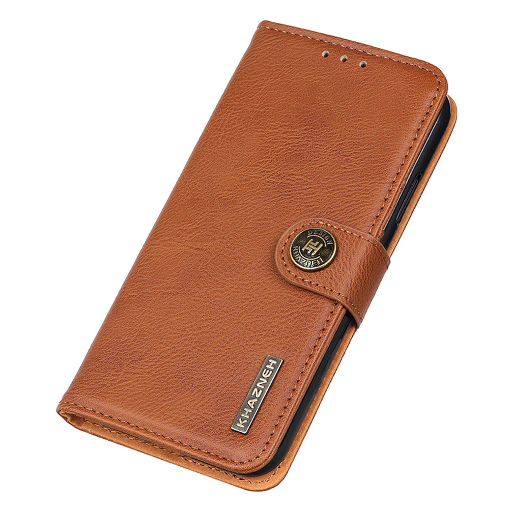 KHAZNEH For Xiaomi Redmi Note 13R Pro 5G Phone Case Cowhide Texture PU Leather Cover - Brown