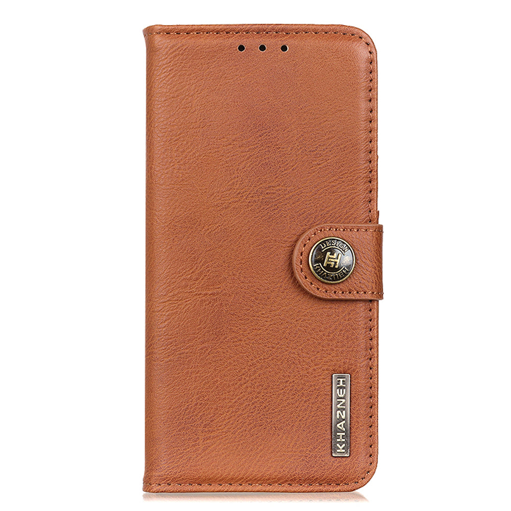 KHAZNEH For Xiaomi Redmi Note 13R Pro 5G Phone Case Cowhide Texture PU Leather Cover - Brown