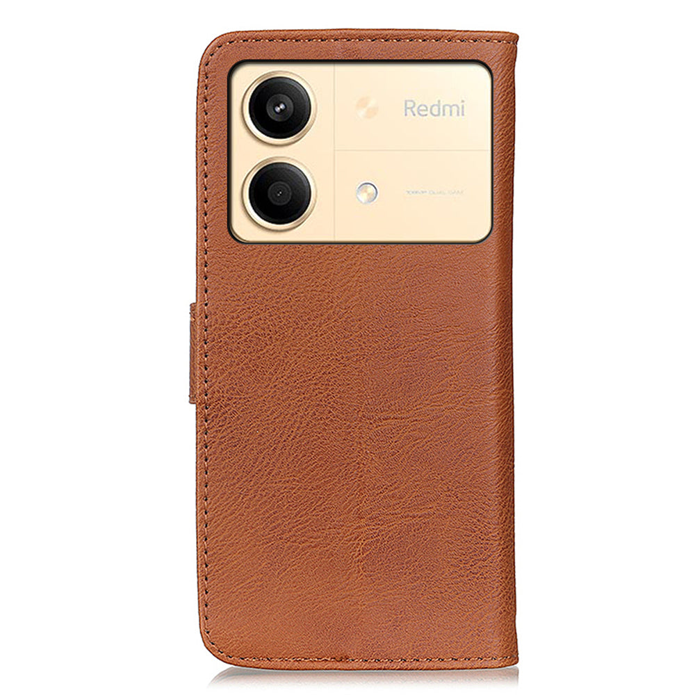 KHAZNEH For Xiaomi Redmi Note 13R Pro 5G Phone Case Cowhide Texture PU Leather Cover - Brown