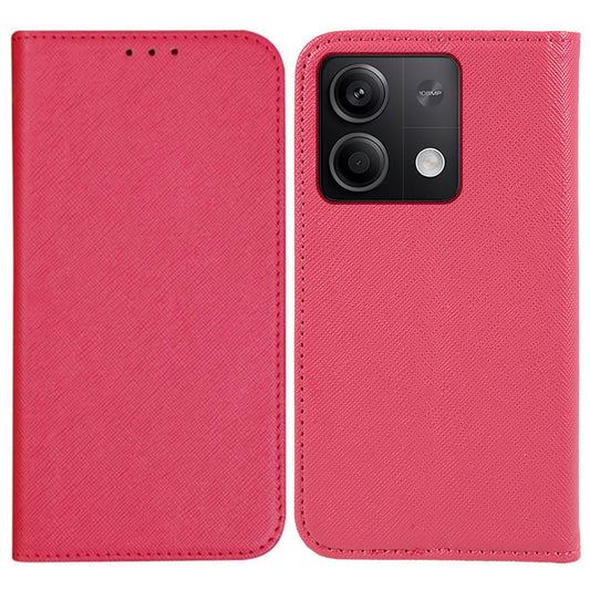 For Xiaomi Redmi Note 13 5G Case Cross Texture PU Leather Stand Magnetic Closing Phone Cover - Pink