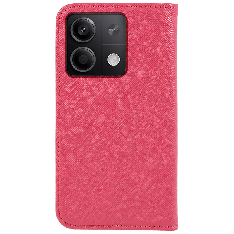For Xiaomi Redmi Note 13 5G Case Cross Texture PU Leather Stand Magnetic Closing Phone Cover - Pink