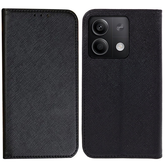 For Xiaomi Redmi Note 13 5G Case Cross Texture PU Leather Stand Magnetic Closing Phone Cover - Black