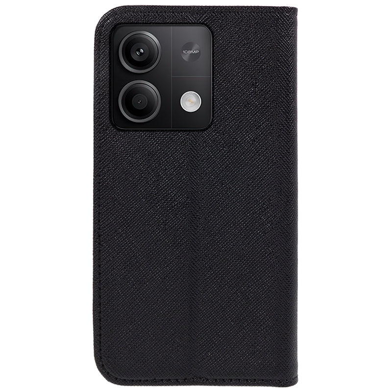 For Xiaomi Redmi Note 13 5G Case Cross Texture PU Leather Stand Magnetic Closing Phone Cover - Black