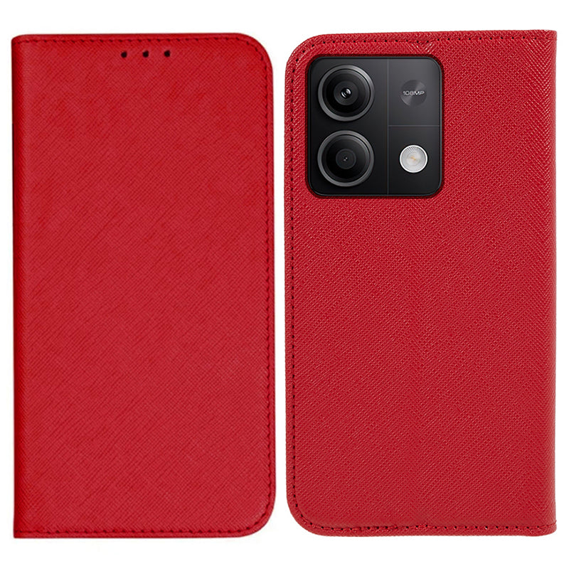 For Xiaomi Redmi Note 13 5G Case Cross Texture PU Leather Stand Magnetic Closing Phone Cover - Red