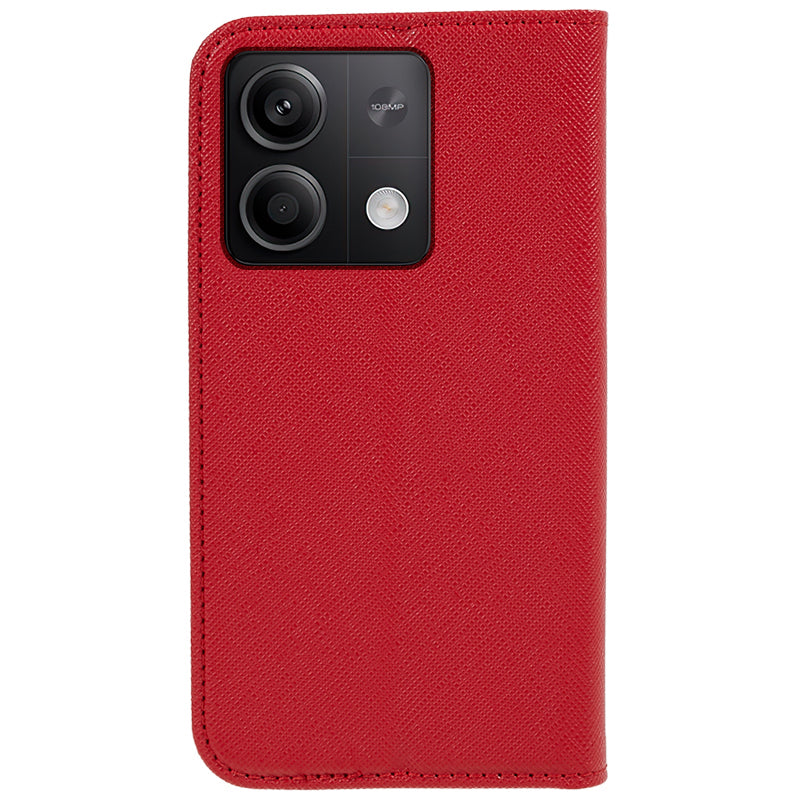 For Xiaomi Redmi Note 13 5G Case Cross Texture PU Leather Stand Magnetic Closing Phone Cover - Red