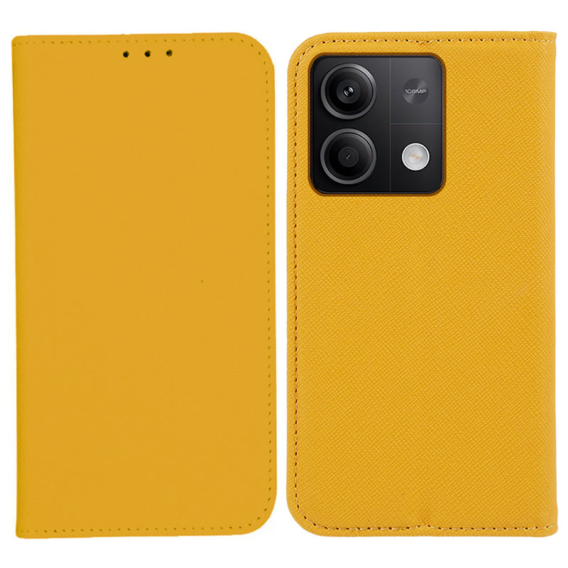 For Xiaomi Redmi Note 13 5G Case Cross Texture PU Leather Stand Magnetic Closing Phone Cover - Yellow