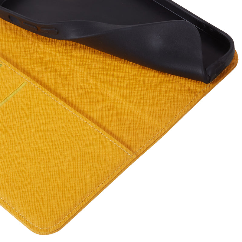 For Xiaomi Redmi Note 13 5G Case Cross Texture PU Leather Stand Magnetic Closing Phone Cover - Yellow