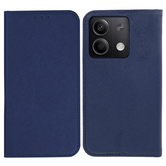 For Xiaomi Redmi Note 13 5G Case Cross Texture PU Leather Stand Magnetic Closing Phone Cover - Dark Blue