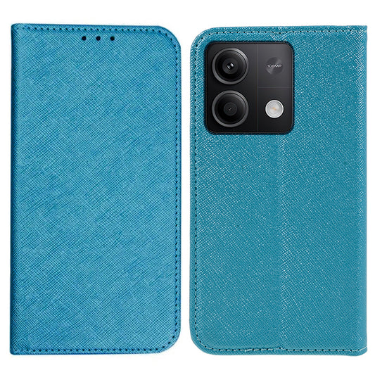 For Xiaomi Redmi Note 13 5G Case Cross Texture PU Leather Stand Magnetic Closing Phone Cover - Sky Blue
