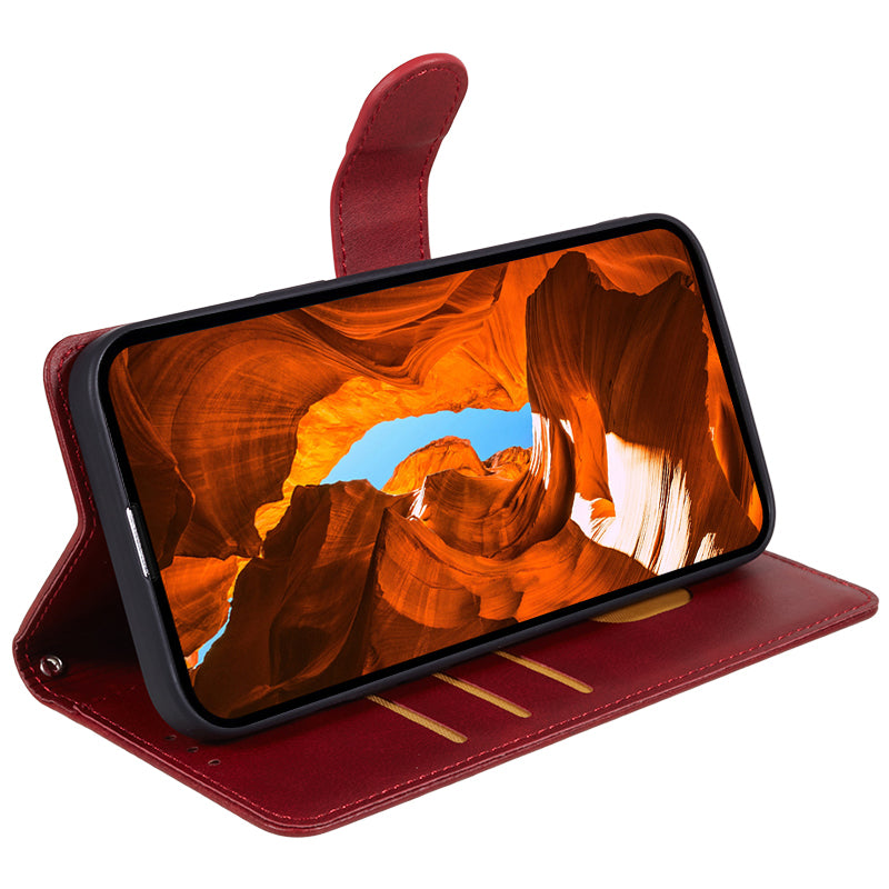 For Xiaomi Redmi Note 13 5G Shockproof Phone Case Magnetic PU Leather Wallet Stand Phone Shell - Red