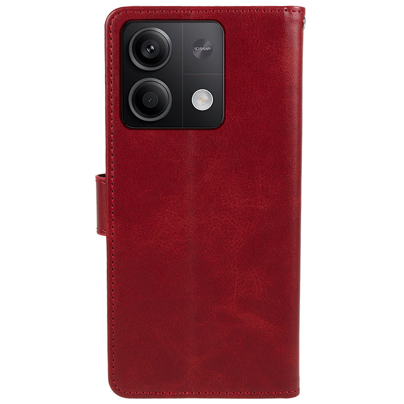 For Xiaomi Redmi Note 13 5G Shockproof Phone Case Magnetic PU Leather Wallet Stand Phone Shell - Red