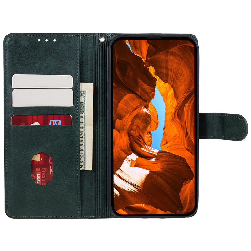 For Xiaomi Redmi Note 13 5G Shockproof Phone Case Magnetic PU Leather Wallet Stand Phone Shell - Midnight Green