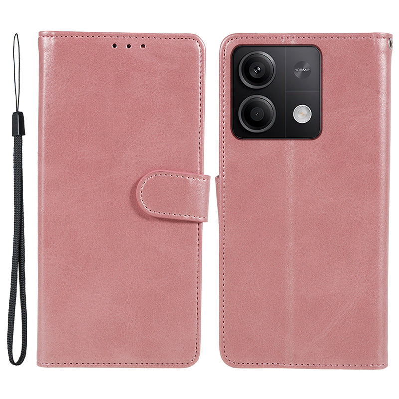 For Xiaomi Redmi Note 13 5G Shockproof Phone Case Magnetic PU Leather Wallet Stand Phone Shell - Rose Gold