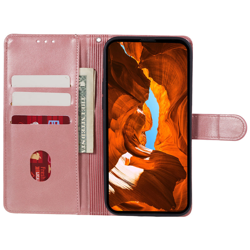 For Xiaomi Redmi Note 13 5G Shockproof Phone Case Magnetic PU Leather Wallet Stand Phone Shell - Rose Gold