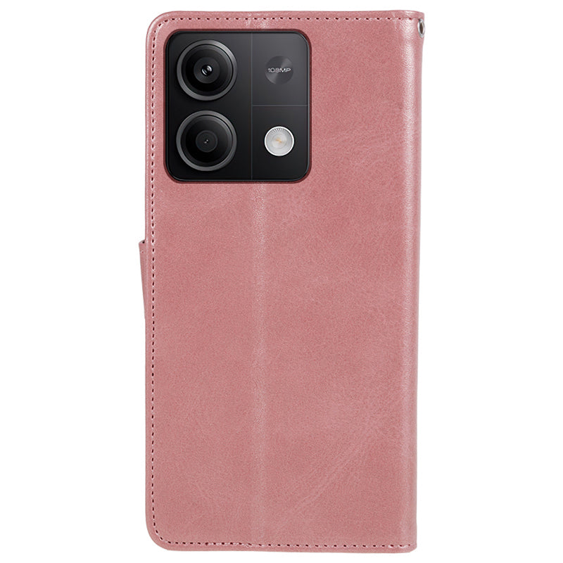 For Xiaomi Redmi Note 13 5G Shockproof Phone Case Magnetic PU Leather Wallet Stand Phone Shell - Rose Gold