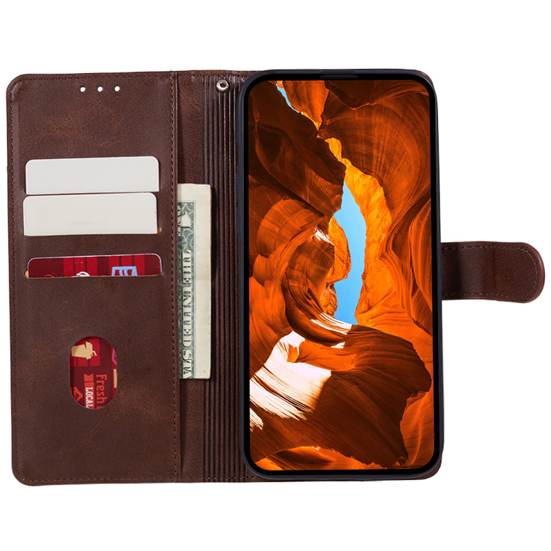 For Xiaomi Redmi Note 13 5G Shockproof Phone Case Magnetic PU Leather Wallet Stand Phone Shell - Brown