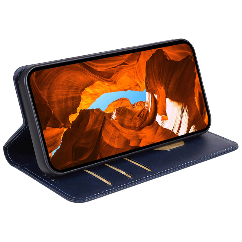 Phone Case for Xiaomi Redmi Note 13 5G Shockproof PU Leather Wallet Phone Stand Cover - Blue