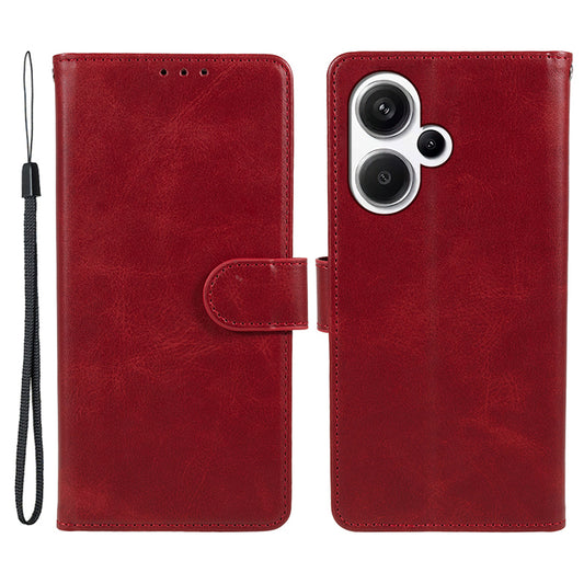 For Xiaomi Redmi Note 13 Pro+ 5G Mobile Phone Case PU Leather Wallet Stand Slim-Fit Phone Cover - Red