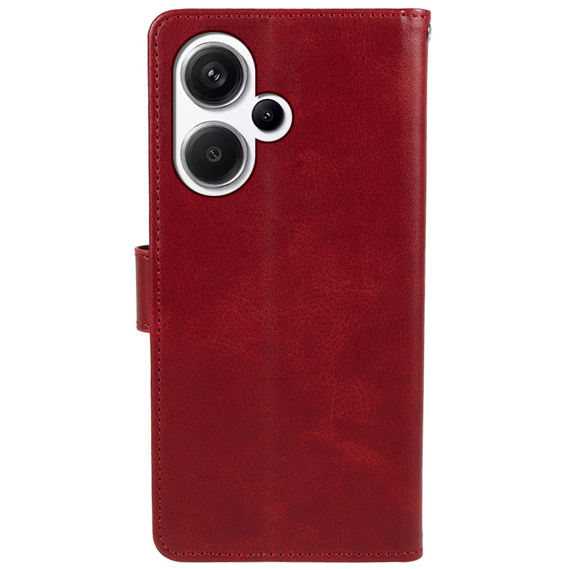 For Xiaomi Redmi Note 13 Pro+ 5G Mobile Phone Case PU Leather Wallet Stand Slim-Fit Phone Cover - Red