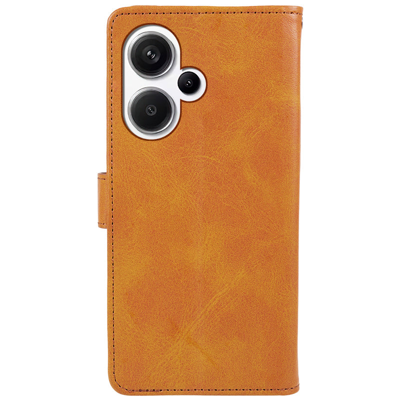 For Xiaomi Redmi Note 13 Pro+ 5G Mobile Phone Case PU Leather Wallet Stand Slim-Fit Phone Cover - Khaki