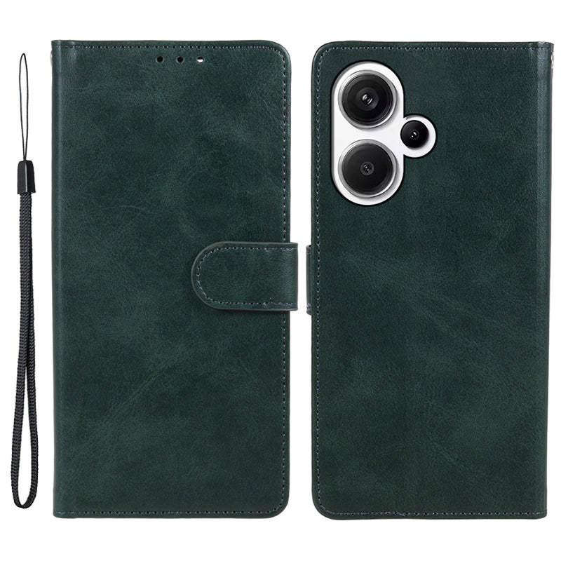 For Xiaomi Redmi Note 13 Pro+ 5G Mobile Phone Case PU Leather Wallet Stand Slim-Fit Phone Cover - Midnight Green