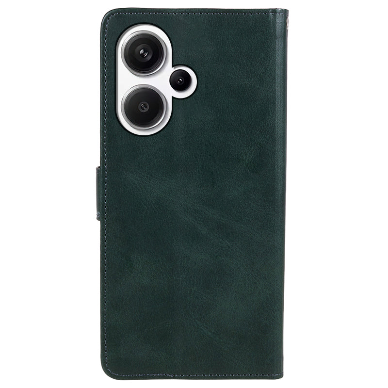For Xiaomi Redmi Note 13 Pro+ 5G Mobile Phone Case PU Leather Wallet Stand Slim-Fit Phone Cover - Midnight Green
