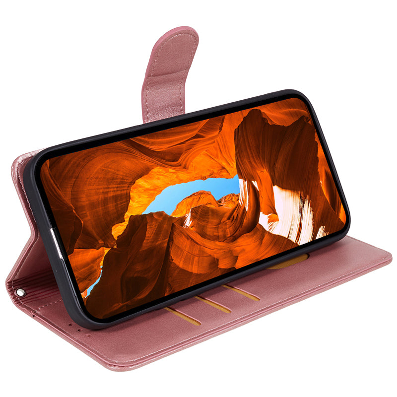 For Xiaomi Redmi Note 13 Pro+ 5G Mobile Phone Case PU Leather Wallet Stand Slim-Fit Phone Cover - Rose Gold