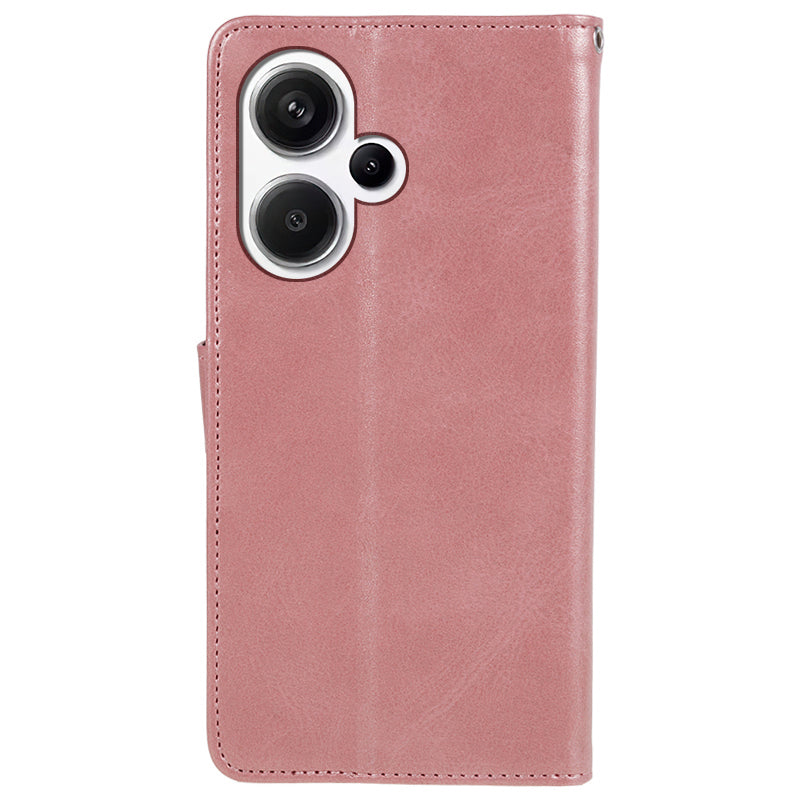 For Xiaomi Redmi Note 13 Pro+ 5G Mobile Phone Case PU Leather Wallet Stand Slim-Fit Phone Cover - Rose Gold