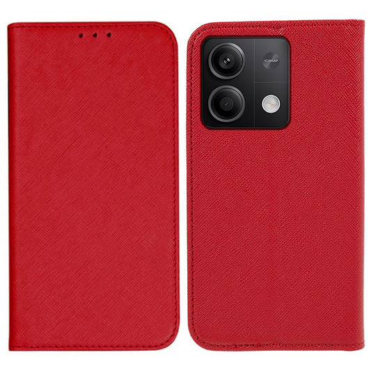 For Xiaomi Redmi Note 13 Pro 5G / Poco X6 5G Case Stand Dustproof Phone Cover Cross Texture PU Leather Shell - Red