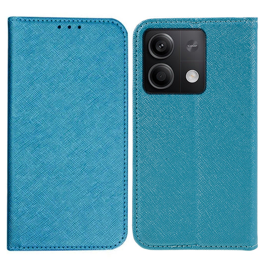 For Xiaomi Redmi Note 13 Pro 5G / Poco X6 5G Case Stand Dustproof Phone Cover Cross Texture PU Leather Shell - Sky Blue
