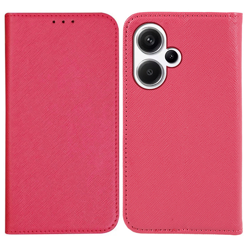 For Xiaomi Redmi Note 13 Pro+ 5G Cell Phone Case Magnetic Closing Leather Wallet Cover - Pink