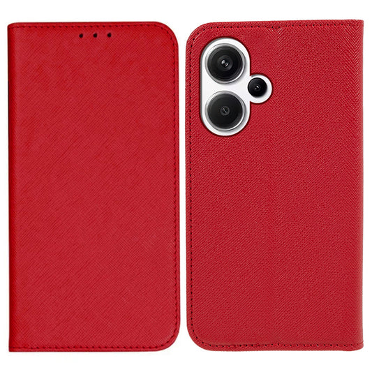 For Xiaomi Redmi Note 13 Pro+ 5G Cell Phone Case Magnetic Closing Leather Wallet Cover - Red