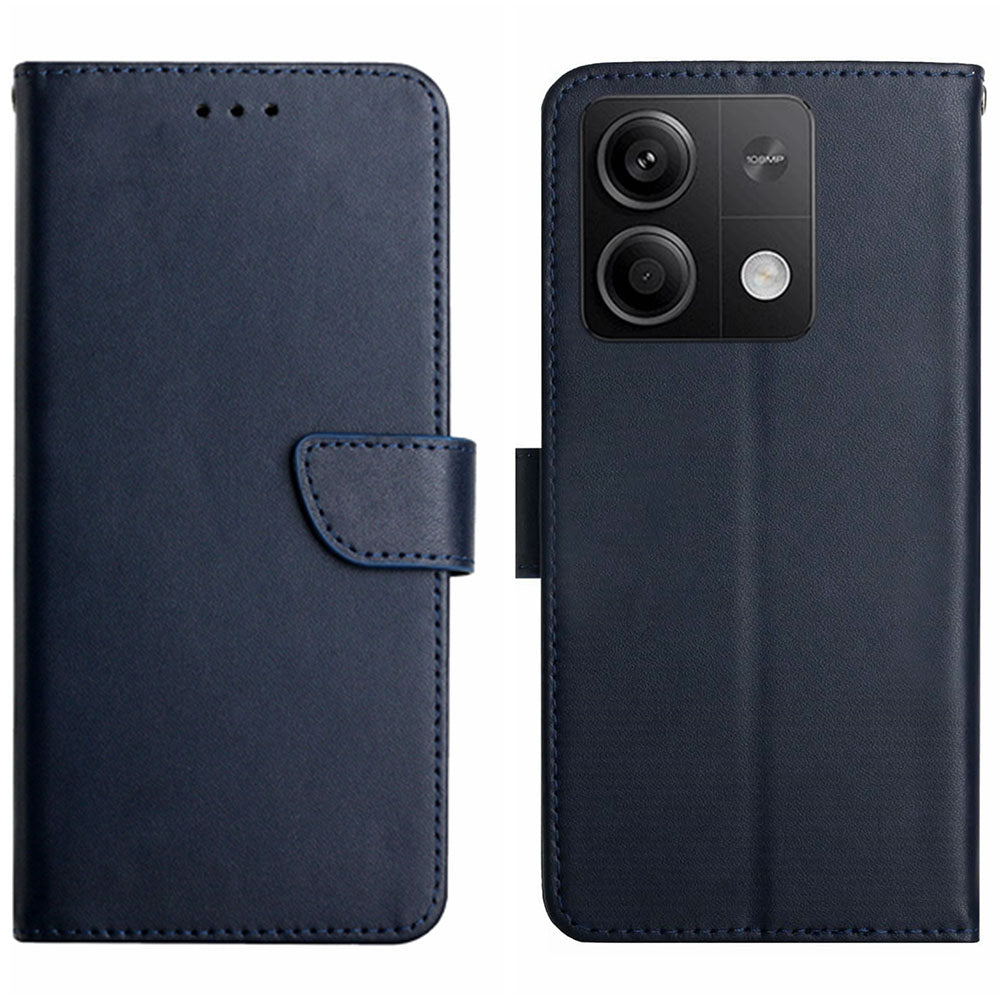 HT02 For Xiaomi Redmi Note 13 4G Case Wallet Phone Cover Genuine Cow Leather - Blue