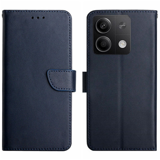 HT02 For Xiaomi Redmi Note 13 4G Case Wallet Phone Cover Genuine Cow Leather - Blue