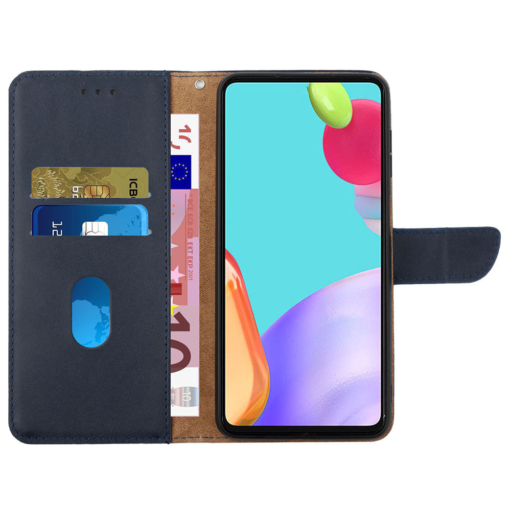 HT02 For Xiaomi Redmi Note 13 4G Case Wallet Phone Cover Genuine Cow Leather - Blue
